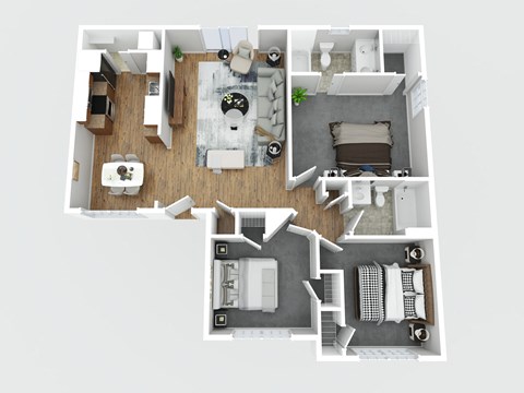 Floor plan for 3 beds, 2 baths, 1140 sqft